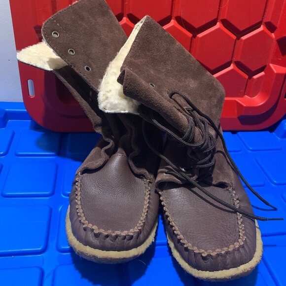 HANDCRAFTED LAURENTIAN CHIEF LEATHER SHEEPSKIN LINED BOOTS SIZE 10 - Picture 2 of 9